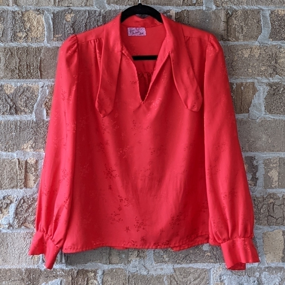 Vintage Handmade Red Puff Sleeve Floral Blouse Medium